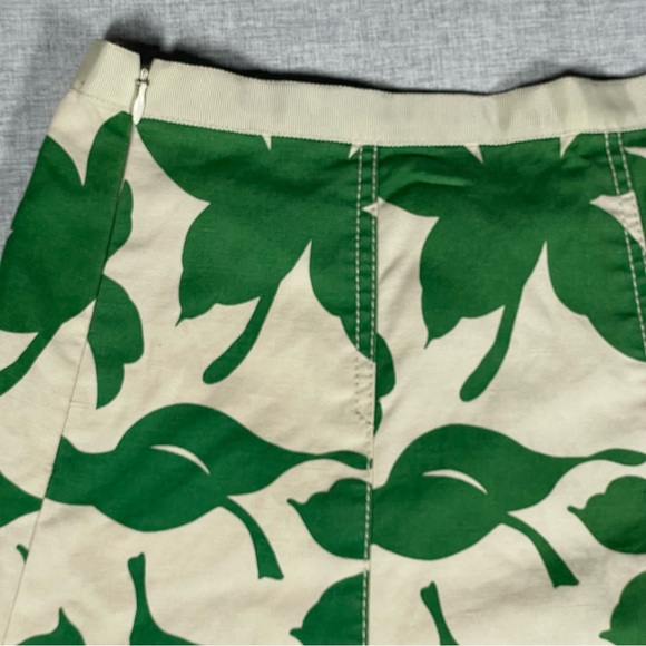 Banana Republic Linen Skirt Women Size 2 Vintage A-Line Lined Green Leaf Print - Picture 7 of 10